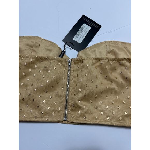 PRETTYLITTLETHING Gold Printed Frill Bardot Crop Top Size 14 NWT - Picture 3 of 7